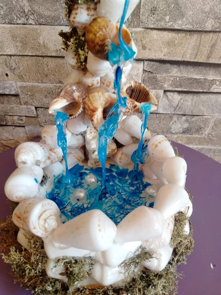 El Yapımı Deniz Kabuğu Şelale Masa Dekoru Kristal Reçine Su Efektli Kıyı Temalı Heykel Lüks Ev Hediyesi - 2