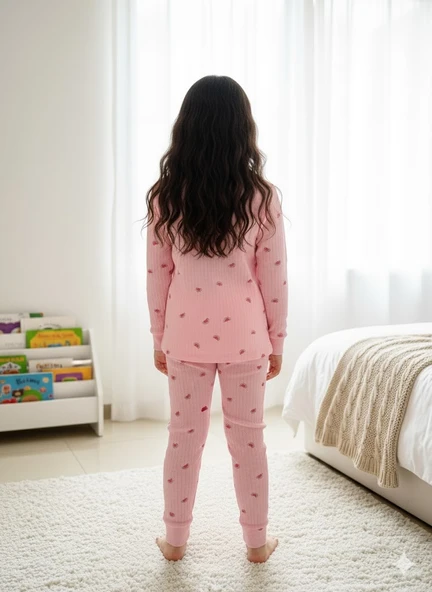 YENİ SEZON KIZ ERKEK ÇOCUK FİTİLLİ PAMUK PİJAMA TAKIMI - Resim 3