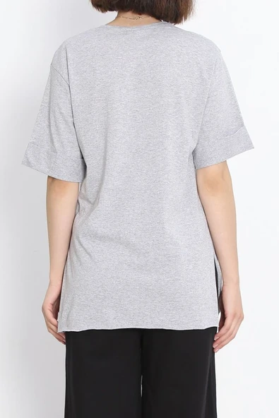 Büyük Beden Duble Kol Tişört Gri - Resim 9