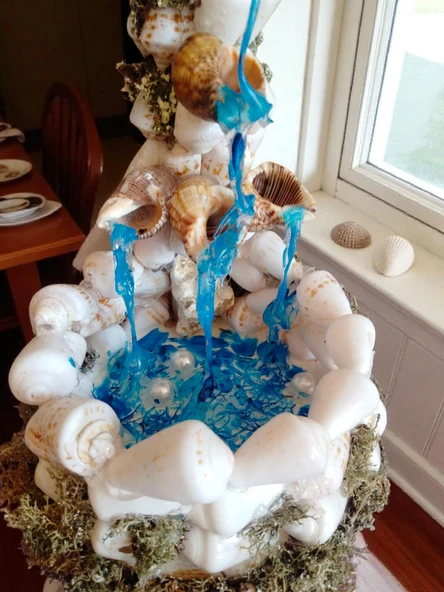El Yapımı Deniz Kabuğu Şelale Masa Dekoru Kristal Reçine Su Efektli Kıyı Temalı Heykel Lüks Ev Hediyesi - 5