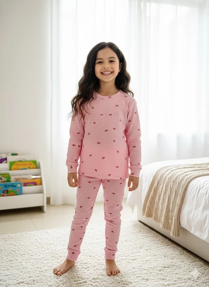 YENİ SEZON KIZ ERKEK ÇOCUK FİTİLLİ PAMUK PİJAMA TAKIMI ürün görseli