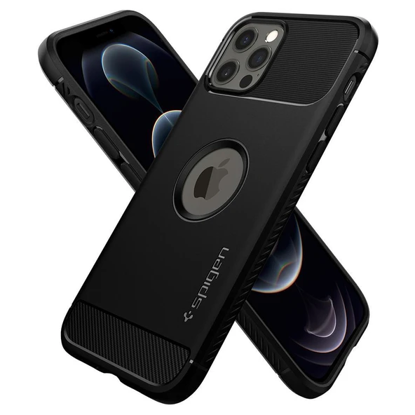 Spigen iPhone 12 Pro / iPhone 12 ile Uyumlu Kılıf Rugged Armor Matte Black - Resim 4