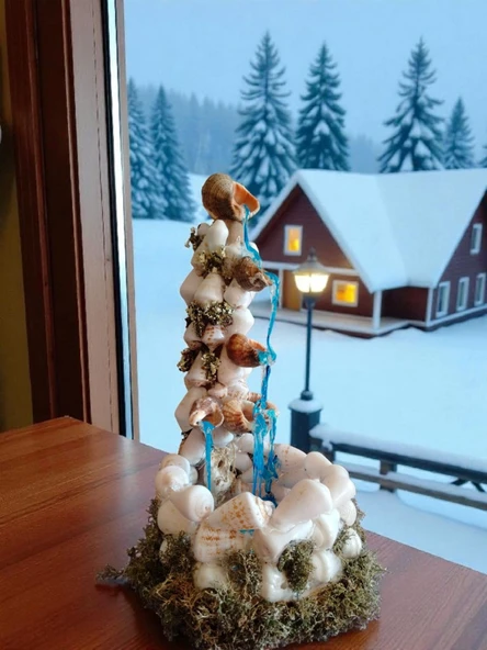 El Yapımı Deniz Kabuğu Şelale Masa Dekoru  Kristal Reçine Su Efektli Kıyı Temalı Heykel  Lüks Ev Hediyesi - 6