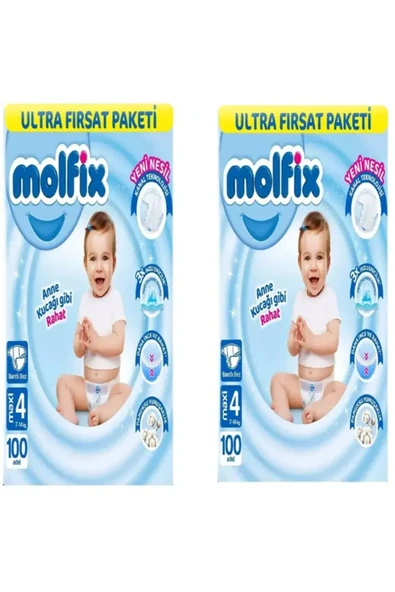 MOLFİX 4 NUMARA 100LÜ ULTRA FIRSAT PAKETİ BEBEK BEZİ (2PAKET) ürün görseli 1