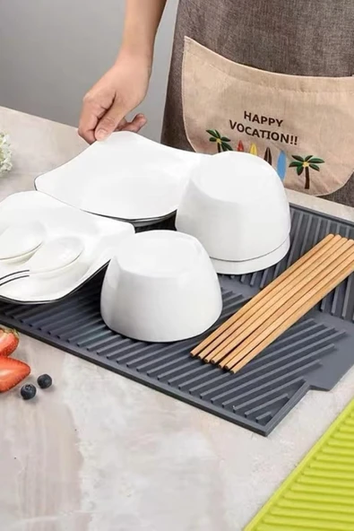 NACTUMU Büyük Silikon Bulaşık Kurutma Matı, Çok Amaçlı Tezgah Üstü Mat - Resim 7