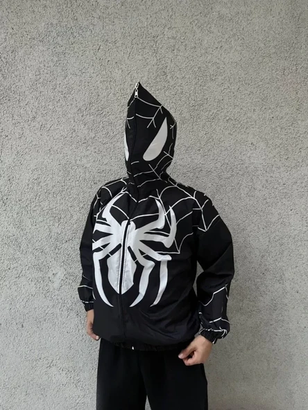 Unisex Uzun Kollu Kapşonlu Rüzgarlik - Siyah ürün görseli