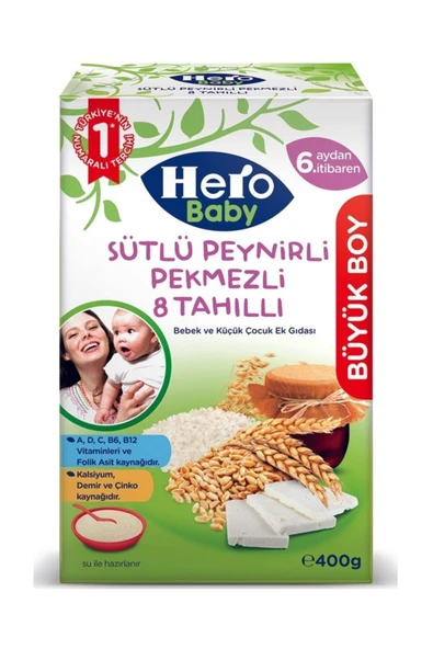 Hero Baby Sütlü Peynirli Pekmezli 8 Tahıllı Kaşık Maması 400 gr ürün görseli