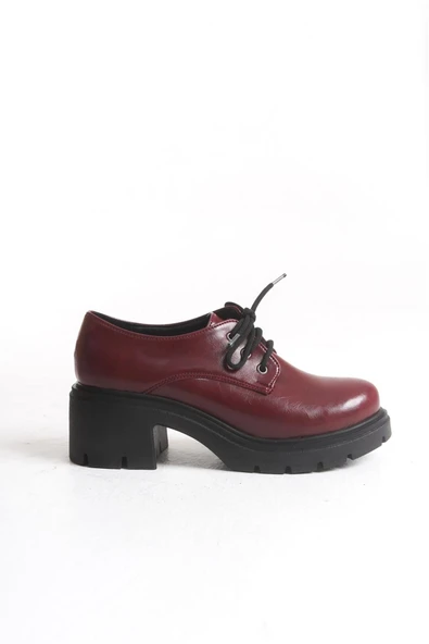 K-707 Bordo Kırışık Rugan Yüksek Tabanlı Bağcıklı Loafer Ayakkabı - 5