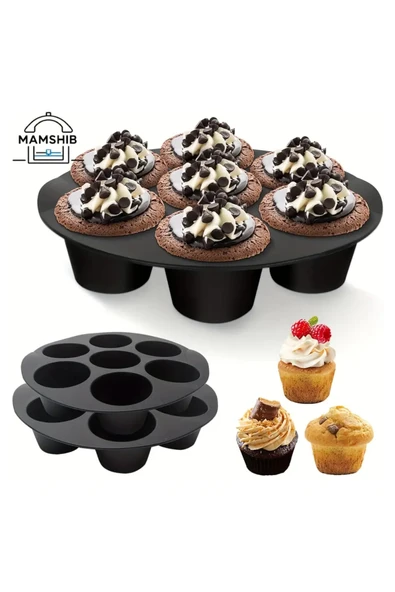 NACTUMU 7 Gözlü Silikon Airfryer Kek ve Çörek Pişirme Kalıbı, Muffin Cupcake Yapma İçin Çok Amaçlı - Resim 6