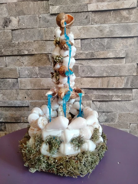 El Yapımı Deniz Kabuğu Şelale Masa Dekoru  Kristal Reçine Su Efektli Kıyı Temalı Heykel  Lüks Ev Hediyesi - 4