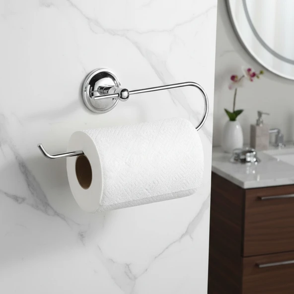 Kağıt Havluluk Krom Gümüş Metal Duvara Monte Vidalı Banyo Tuvalet Mutfak Kağıt Havluluk 25 cm - Resim 5