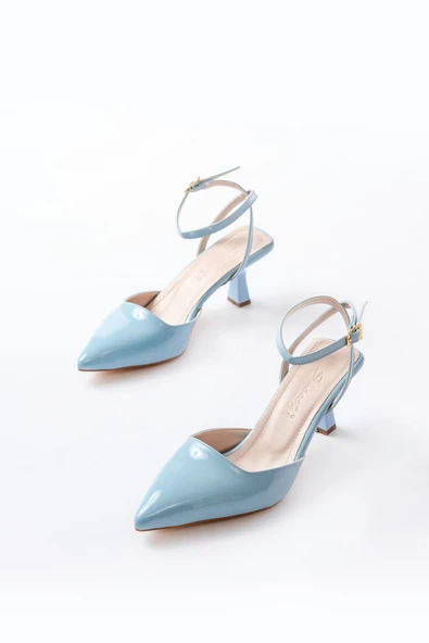ST-004 Bebe Mavi Rugan Günlük 7 cm Topuklu Bayan Ayakkabı - Resim 3