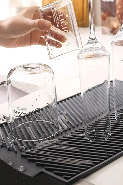 NACTUMU Büyük Silikon Bulaşık Kurutma Matı, Çok Amaçlı Tezgah Üstü Mat - Resim 5