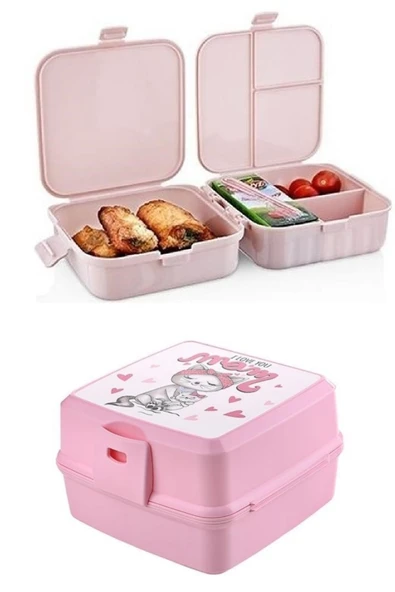 NACTUMU Kendiliğinden Kaşık ve Çatallı 4 Bölmeli Çocuk Beslenme Kutusu, Saklama Kabı - Resim 2