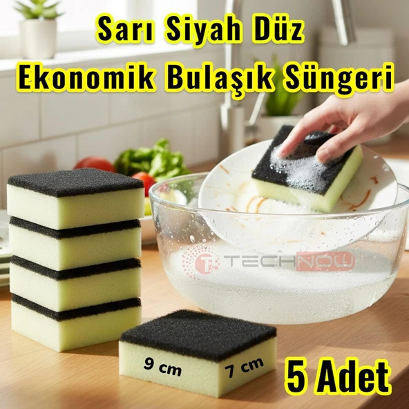Technow Klasir Ekonomik 9 x 7 cm Sarı Siyah Düz Bulaşık Süngeri ürün görseli