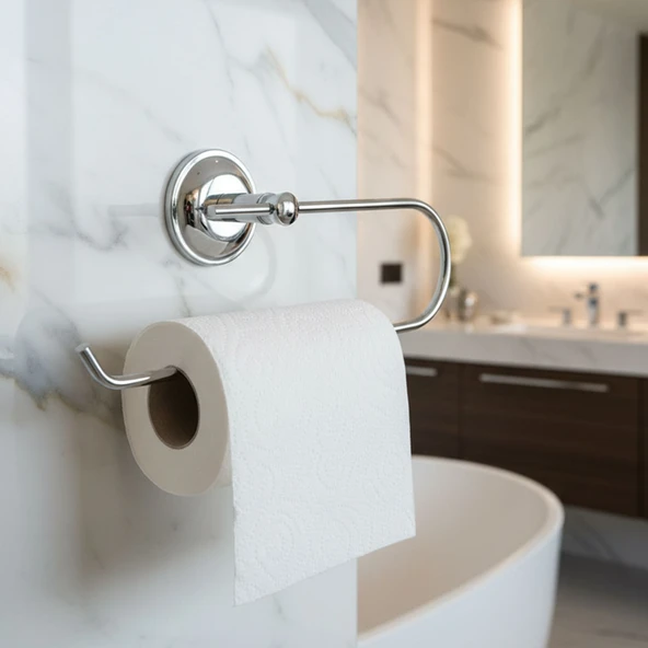 Kağıt Havluluk Krom Gümüş Metal Duvara Monte Vidalı Banyo Tuvalet Mutfak Kağıt Havluluk 25 cm - Resim 4
