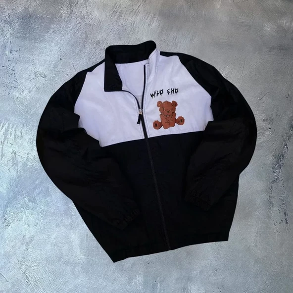 Unisex Uzun Kollu Paraşüt Kumaş Rüzgarlik - Siyah ürün görseli