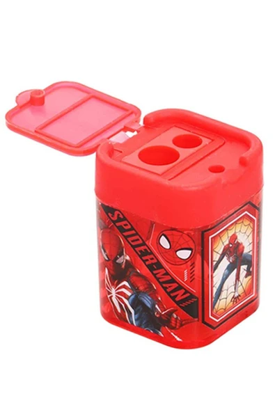 2 li Kalemtraş 2 Adet Örümcek Adam Kırmızı ve Siyah Geniş Hazneli Çift Bıçaklı Kalem Traş No2 Figürlü Jumbo Kalemtıraş - 4