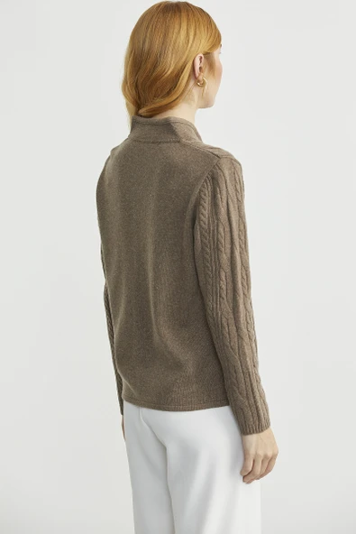 Hakim Yaka Cepli Yün Triko Ceket - Sütlü Kahve - Resim 6