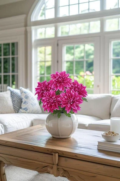 Yapay Çiçek Fuşya 7li Yıldız Çiçeği Demeti 40*30cm - Resim 2