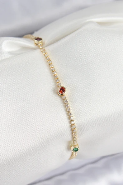 Pirinç Zirkon Taşlı Asorti Model Gold Renk Kadın Bilekilk - TJ-BB7664