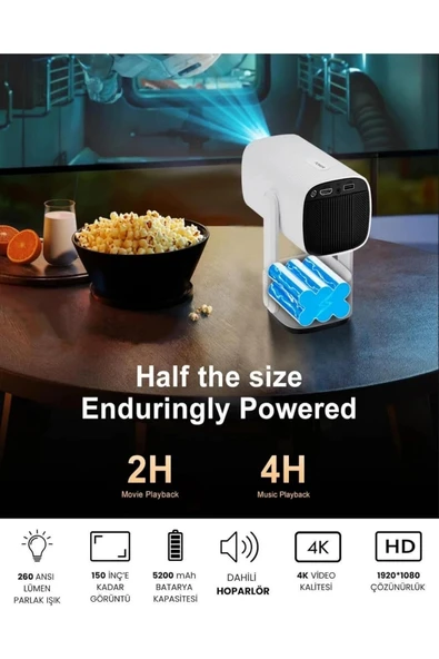 Glr K2 Pan-Tilt Lambalı Projektör 4K Destekli, Bluetooth 5.2 Android 11.0 Otomatik Odaklamalı Akıllı Projektör - 5