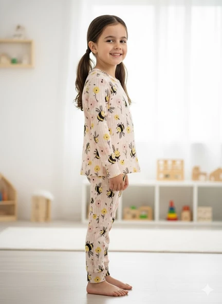 YENİ SEZON KIZ ERKEK ÇOCUK FİTİLLİ PAMUK PİJAMA TAKIMI - Resim 8