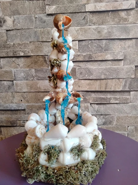 El Yapımı Deniz Kabuğu Şelale Masa Dekoru  Kristal Reçine Su Efektli Kıyı Temalı Heykel  Lüks Ev Hediyesi - 7