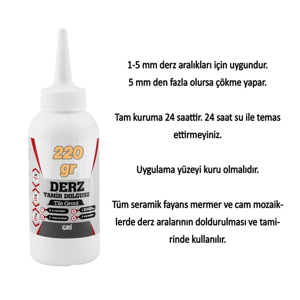 Hazır Derz Dolgu Fayans Seramik Mermer Yer Duvar için Tamir Derz Yenileme Dolgusu Gri Renk (220 Gr) - Resim 4