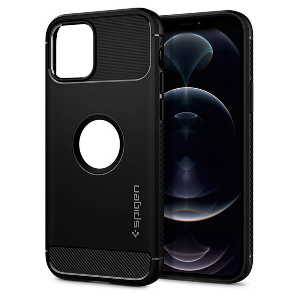 Spigen iPhone 12 Pro / iPhone 12 ile Uyumlu Kılıf Rugged Armor Matte Black - Resim 3