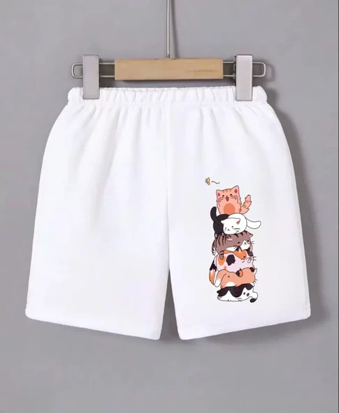 Beli Lastikli Baskılı Mini Şort - Beyaz ürün görseli