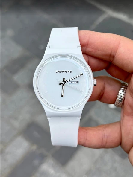 Beyaz Renk Silikon Kordonlu Şık VIP Model Beyaz Renk Metal Yuvarlak Kadran Erkek Saati | Sportif Şık ürün görseli 1