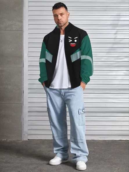 Unisex Uzun Kollu Paraşüt Kumaş Rüzgarlik - Siyah ürün görseli