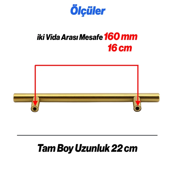 Mobilya Kulpu Mutfak Çekmece Dolap Dolabı Kapak Kulpları Kulbu Gold Altın 160 mm 16 cm Metal - Resim 2