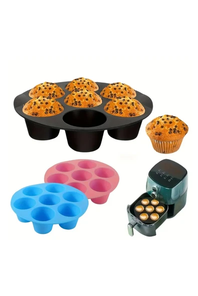 NACTUMU 7 Gözlü Silikon Airfryer Kek ve Çörek Pişirme Kalıbı, Muffin Cupcake Yapma İçin Çok Amaçlı - Resim 3