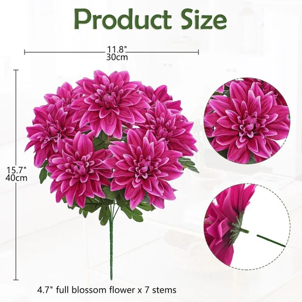 Yapay Çiçek Fuşya 7li Yıldız Çiçeği Demeti 40*30cm - Resim 3
