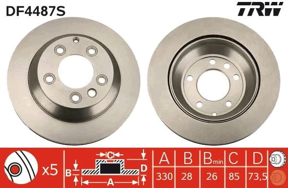 TRW DF4487S ARKA FREN AYNASI ADET HAVALI TOUAREG 2.5 R5 TDI/3.2 V6 03- 4.2 V8/5.0 V10 TDI 02- 3.0 V6 TDI 04- 7L6615601D-7L6615601J-7L8615601C ürün görseli 1