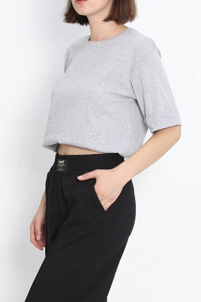 Büyük Beden Duble Kol Tişört Gri - Resim 4