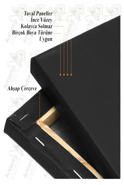 Mini Şövale Siyah Tuval 10x10 15x15 20x20 cm 3 Adet Akrilik Boya 6 Renk ve Fırça Mini Siyah Tuval Masaüstü Küçük Şövale - Resim 4