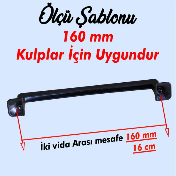 Mutfak Çekmece Mobilya Dolap Dolabı Kapak Kulpları Kulpu Kulbu 16 cm 160 mm Siyah Metal Kulp - Resim 3