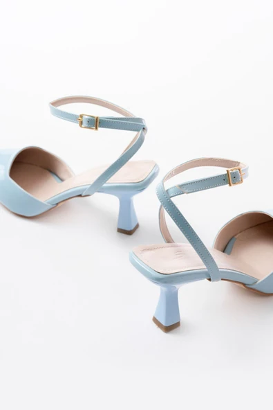 ST-004 Bebe Mavi Rugan Günlük 7 cm Topuklu Bayan Ayakkabı - Resim 5