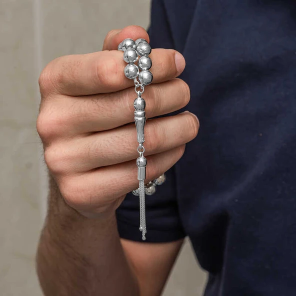 KENPAZAR Gümüş Küre Kesim 7 mm Erkek Tesbih - Resim 2