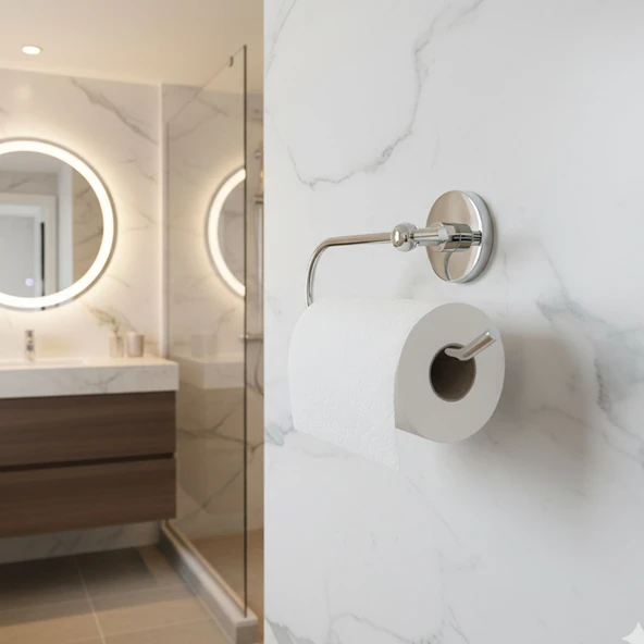 Kağıt Havluluk Krom Gümüş Metal Duvara Monte Vidalı Banyo Tuvalet Mutfak Kağıt Havluluk 25 cm - Resim 6