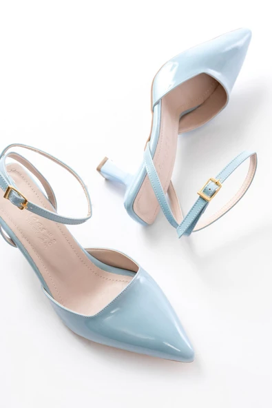 ST-004 Bebe Mavi Rugan Günlük 7 cm Topuklu Bayan Ayakkabı - Resim 4