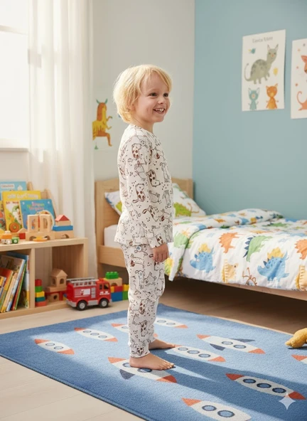 YENİ SEZON KIZ ERKEK ÇOCUK FİTİLLİ PAMUK PİJAMA TAKIMI - Resim 6