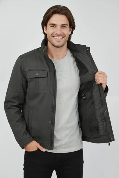 Erkek Kanvas Hakim Yaka İçi Kürklü Spor Mont M2645 BGL-ST04917 - Resim 7