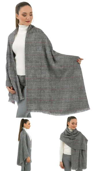 1 Adet Kadın Büyük Bedene Uygun Yumuşak Dokulu Kışlık Desenli Atkı Omuz Şalı - 2