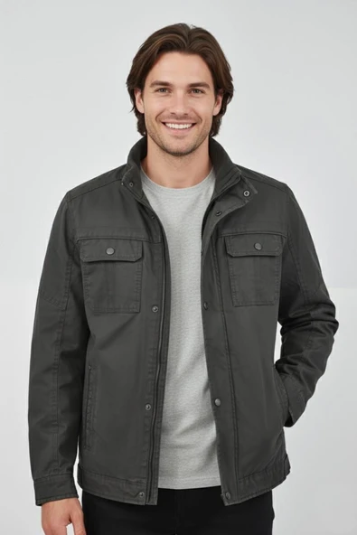 Erkek Kanvas Hakim Yaka İçi Kürklü Spor Mont M2645 BGL-ST04917 - Resim 3