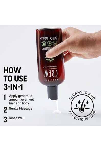 American Crew Men Tea Tree 3’ü 1 Arada Şampuan 250ML - 4
