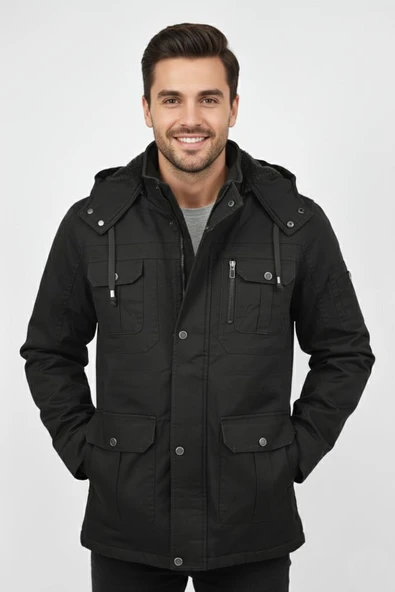 Erkek Spor Kanvas Kapüşonlu Parka 85121 BGL-ST04884 ürün görseli